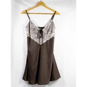Wild Fable Brown Satin Lace Trim Chemise Slip Dress Adjustable Straps Medium